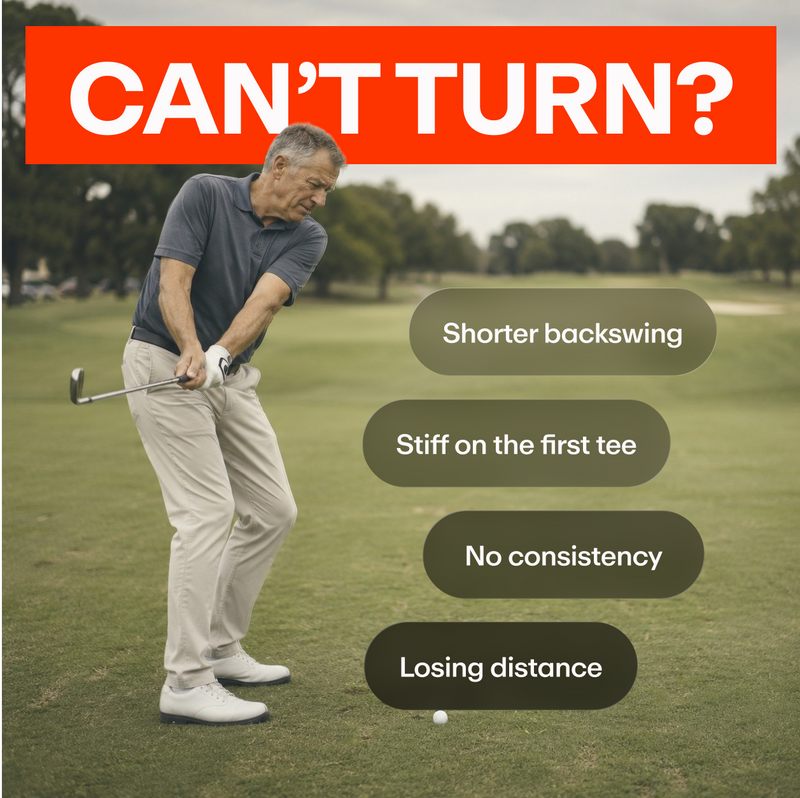 Golfer who can't turn: shorter backswing, stiff on the first tee, no consistency, losing distance